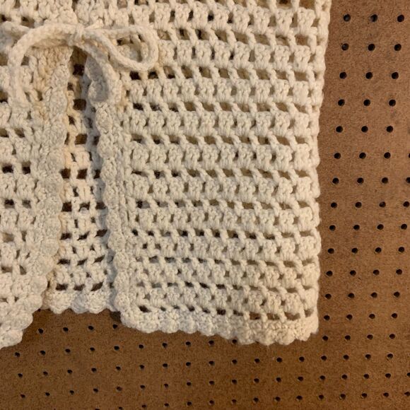 Vintage Handmade Knit Crochet Vest Open Front OS Pastel Cottagecore Granny Cream - Picture 3 of 5